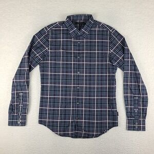 John Varvatos Shirt Mens Small‎ Blue Purple Plaid Cotton Dress Button Up